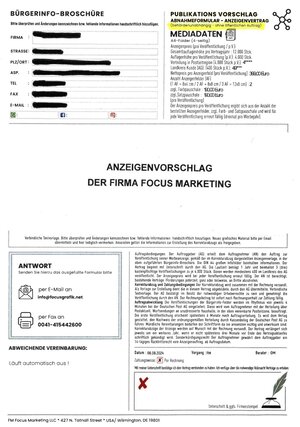 Anzeigen-Akquise der Firma FM Focus Marketing