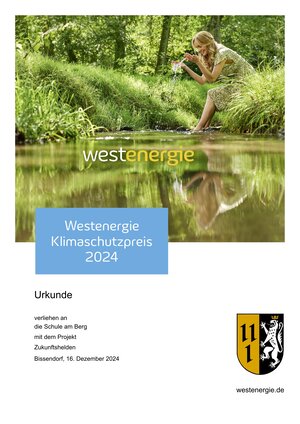 Westenergie Klimaschutzpreis 2024 Urkunde